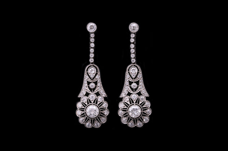 18ct White Gold Diamond Decorative Drop Earrings