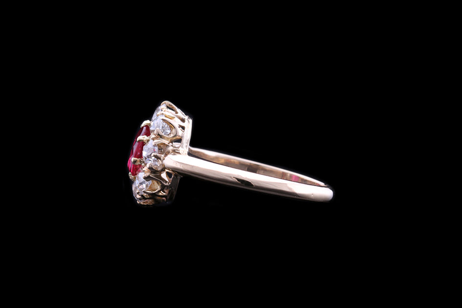 Victorian 18ct Yellow Gold Diamond and Thai Ruby Oval Cluster Ring ...