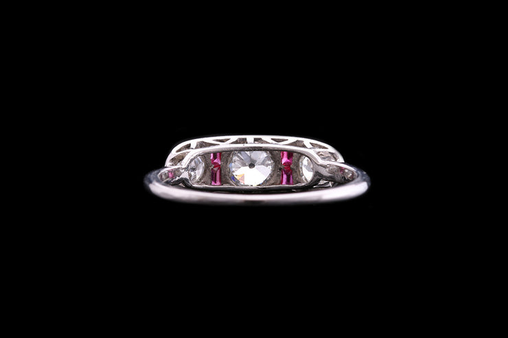 Art Deco Platinum Diamond and Ruby Dress Ring