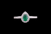 18ct White Gold Diamond and Emerald Pear Cluster Ring with Diamond Shoulders