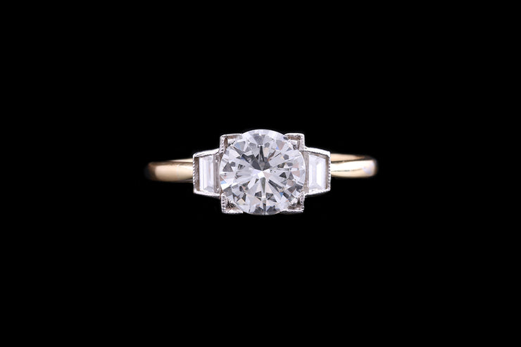18ct Yellow Gold and 18ct White Gold Diamond Single Stone Ring with Diamond Shoulders