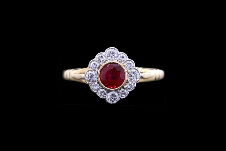 18ct Yellow Gold Diamond and Ruby Cluster Ring