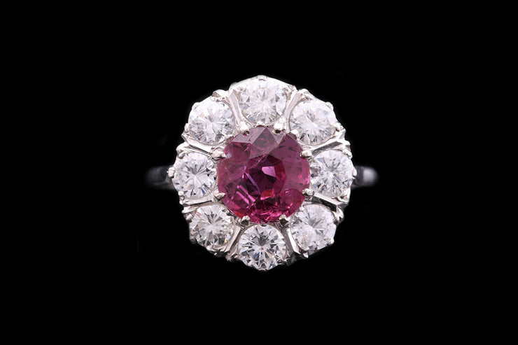 18ct White Gold Diamond and Thai Ruby Round Cluster Ring