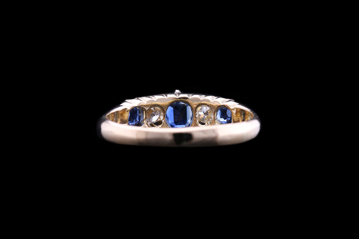 Victorian 18ct Yellow Gold Diamond and Sapphire Five Stone Ring