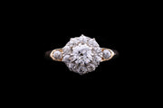 Victorian 18ct Yellow Gold and Silver Diamond Cluster Ring with Diamond Shoulders