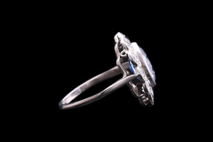 18ct White Gold Diamond and Sri Lankan Sapphire Oval Cluster Ring