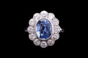 18ct White Gold Diamond and Sri Lankan Sapphire Oval Cluster Ring