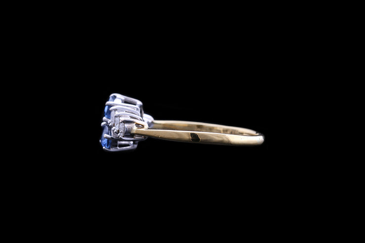 18ct Yellow Gold and White Gold Diamond and Sapphire Two Stone Twist Ring