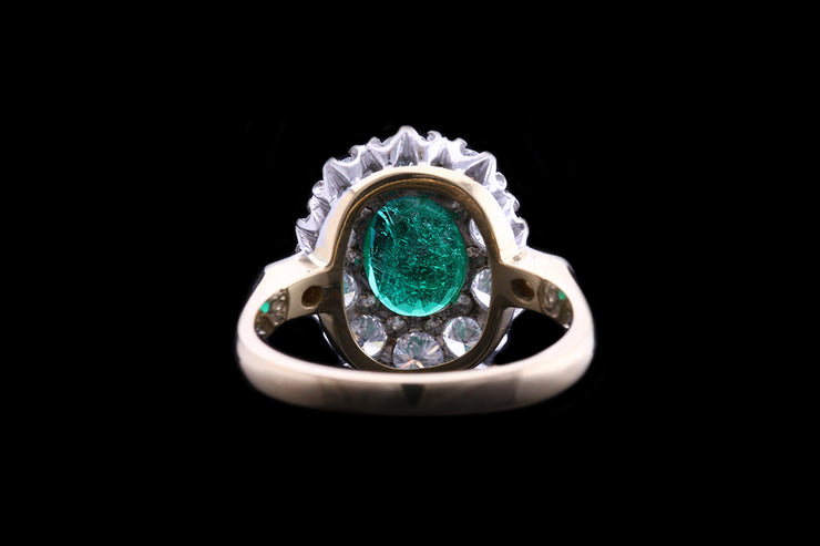 18ct Yellow Gold Diamond and Emerald Cluster Ring