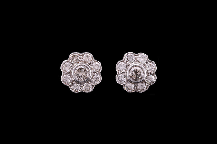 18ct Yellow Gold and White Gold Diamond Cluster Stud Earrings