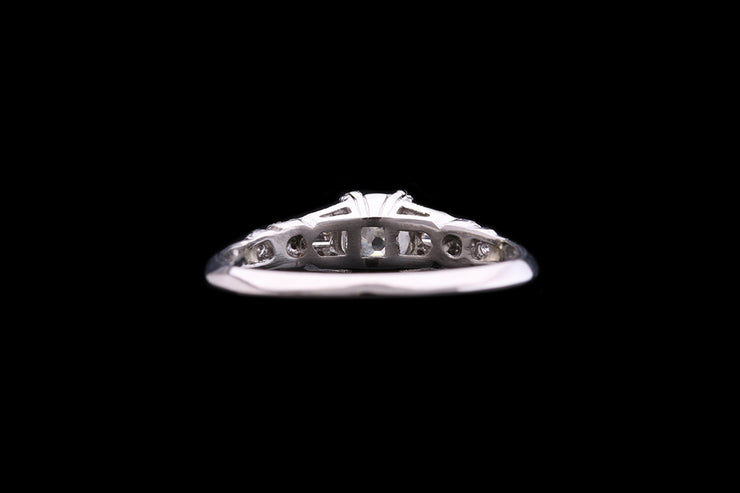 Art Deco Platinum Diamond Single Stone Ring with Diamond Shoulders