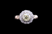 Victorian 18ct Yellow Gold and Silver Diamond and Fancy Light Yellow Diamond Cluster Ring