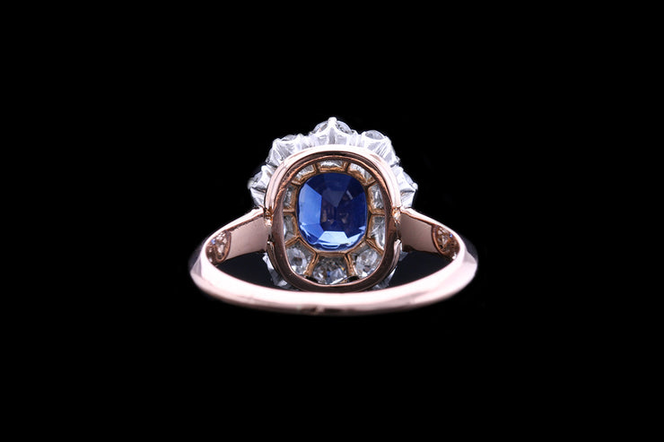 Victorian 18ct Rose Gold and Silver Diamond and Sapphire Cluster Ring