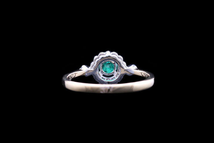 18ct Yellow Gold and White Gold Diamond and Emerald Target Ring