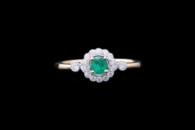 18ct Yellow Gold and White Gold Diamond and Emerald Target Ring