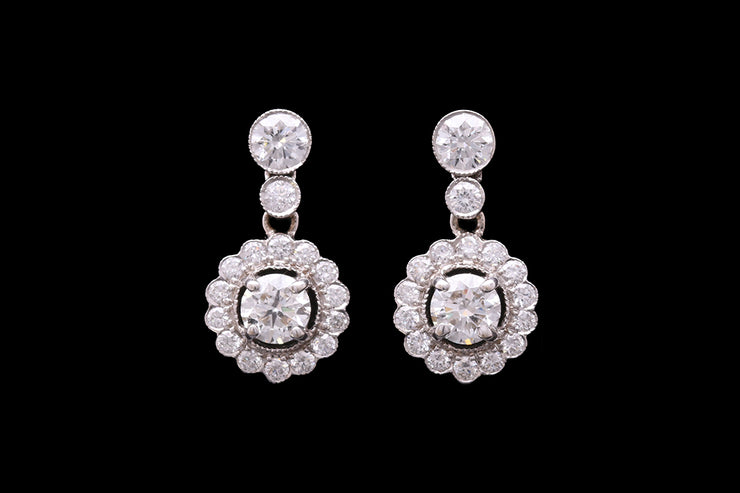 18ct White Gold Diamond Target Drop Earrings