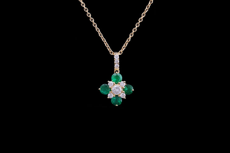 18ct Yellow Gold Diamond and Emerald Decorative Pendant