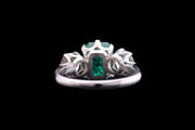 Platinum Diamond and Colombian Emerald Three Stone Ring