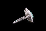 Edwardian Platinum Diamond and Colombian Emerald Dress Ring