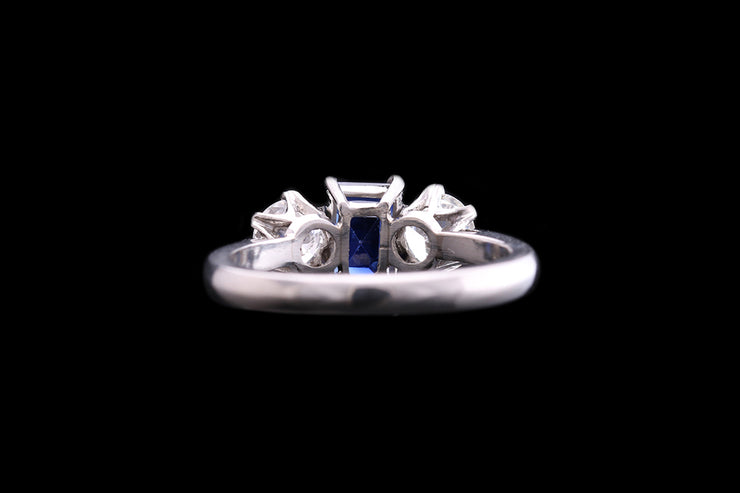 Platinum Diamond and Sapphire Three Stone Ring
