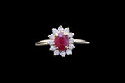 18ct Yellow Gold Diamond and Ruby Oval Cluster Ring