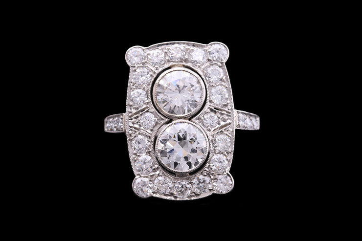Platinum Diamond Two Stone Plaque Dress Ring