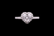 14ct White Gold Diamond Heart Target Ring with Diamond Shoulders