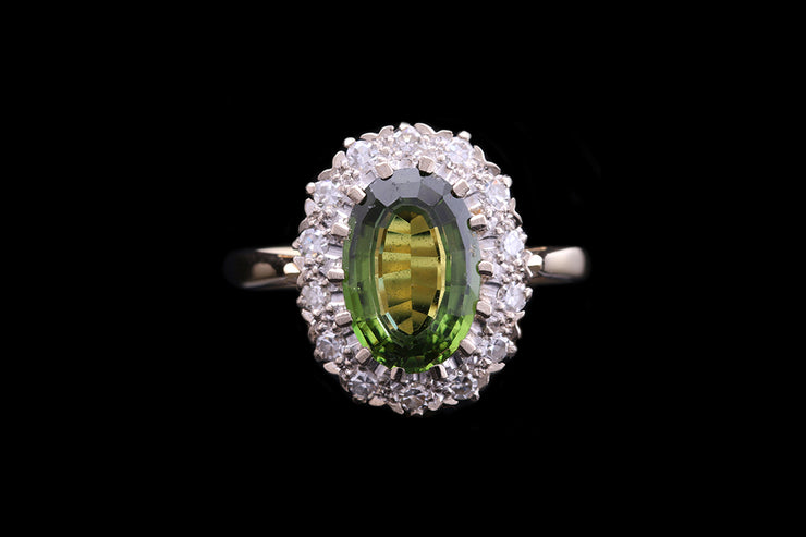 18ct Yellow Gold and White Gold Diamond and Tourmaline Oval Cluster Ring