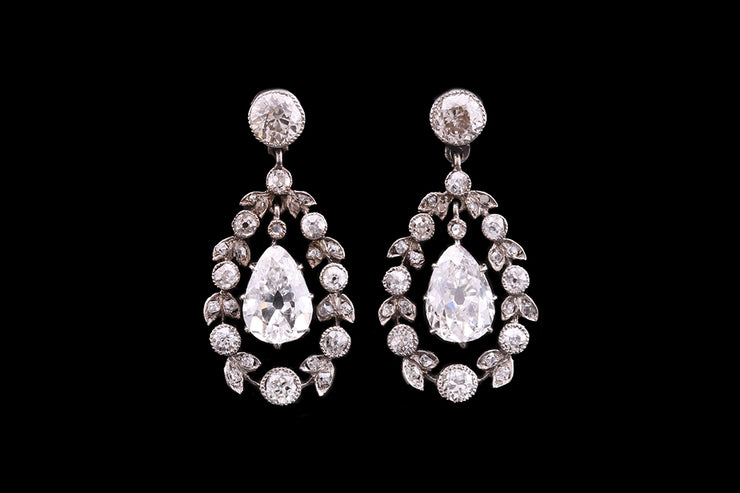 Edwardian 18ct White Gold Diamond Decorative Drop Earrings