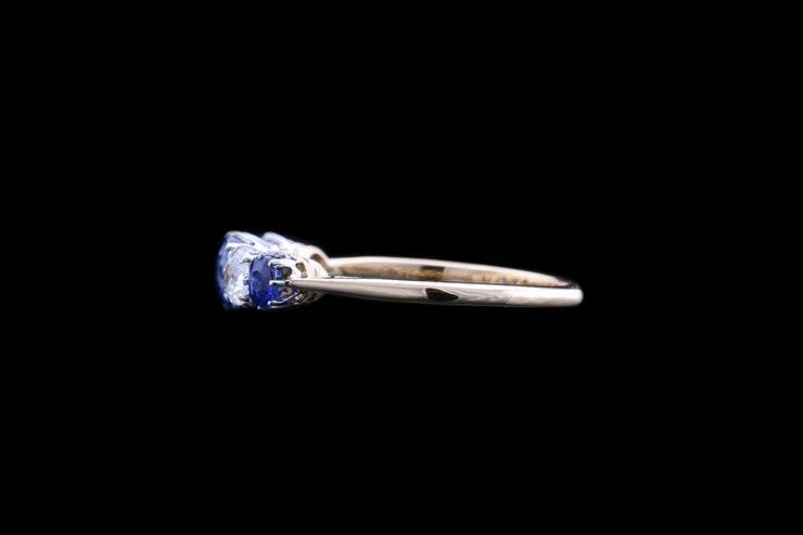 Victorian 18ct Yellow Gold and Platinum Diamond and Sapphire Five Stone Ring