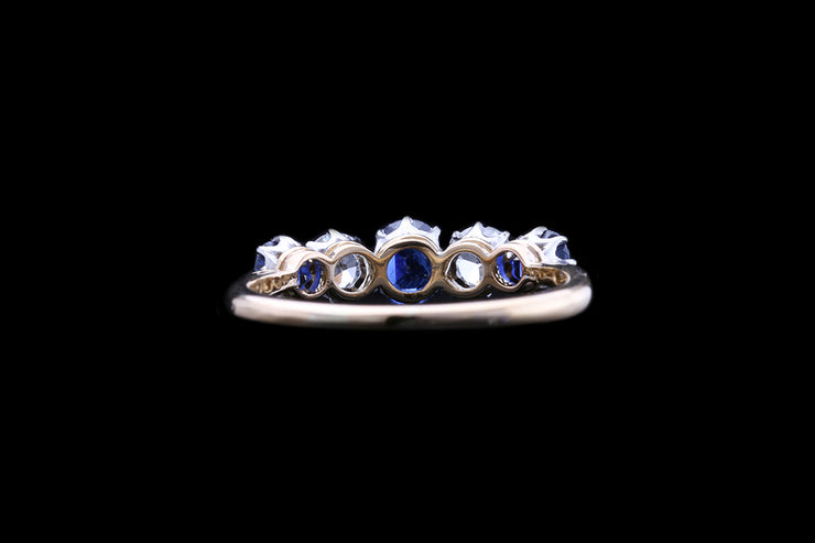 Victorian 18ct Yellow Gold and Platinum Diamond and Sapphire Five Stone Ring