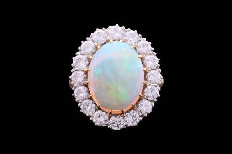 18ct Yellow Gold and White Gold Diamond and Opal Cluster Ring