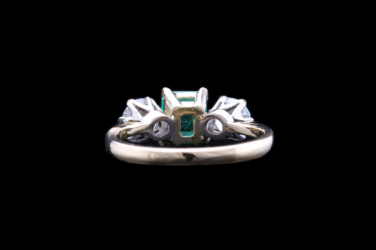 18ct Yellow Gold Diamond and Colombian Emerald Three Stone Ring