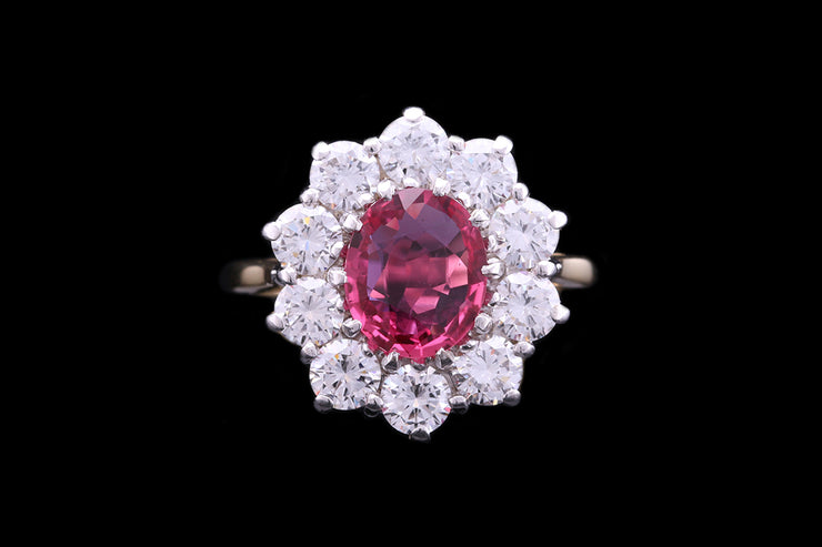18ct Yellow Gold and White Gold Diamond and Thai/East African Ruby Cluster Ring