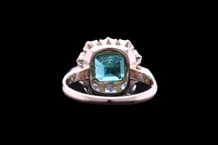 Victorian 18ct Yellow Gold Diamond and Zambian Emerald Square Cluster Ring