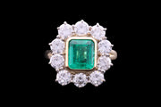 18ct Yellow Gold and White Gold Diamond and Colombian Emerald Rectangular Cluster Ring