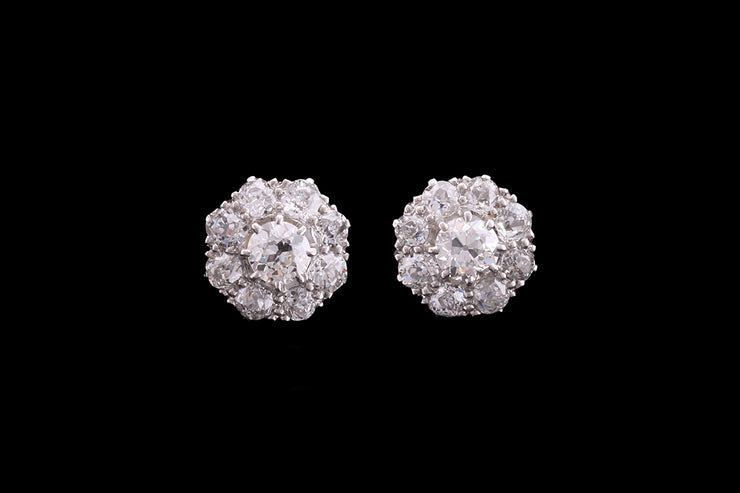 Art Deco 18ct White Gold Diamond Cluster Stud Earrings