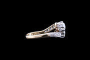 Edwardian 18ct Yellow Gold and Platinum Diamond Two Stone Twist Ring with Diamond Shoulders