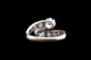 Edwardian 18ct Yellow Gold and Platinum Diamond Two Stone Twist Ring with Diamond Shoulders
