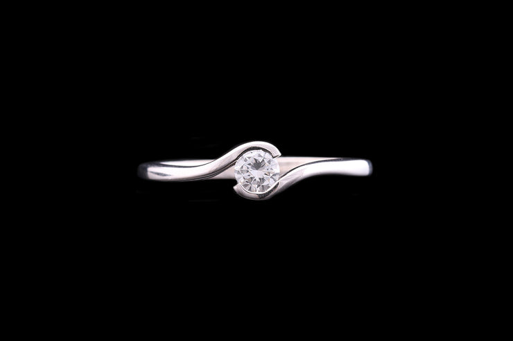 18ct White Gold Diamond Single Stone Ring with Twist Shoulders
