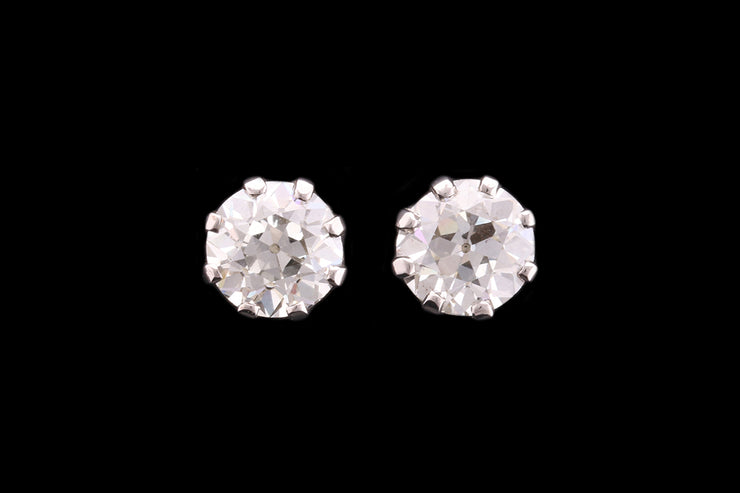 Art Deco 18ct White Gold Diamond Solitaire Stud Earrings