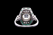 Platinum Diamond and Emerald Dress Ring with Diamond Shoulders
