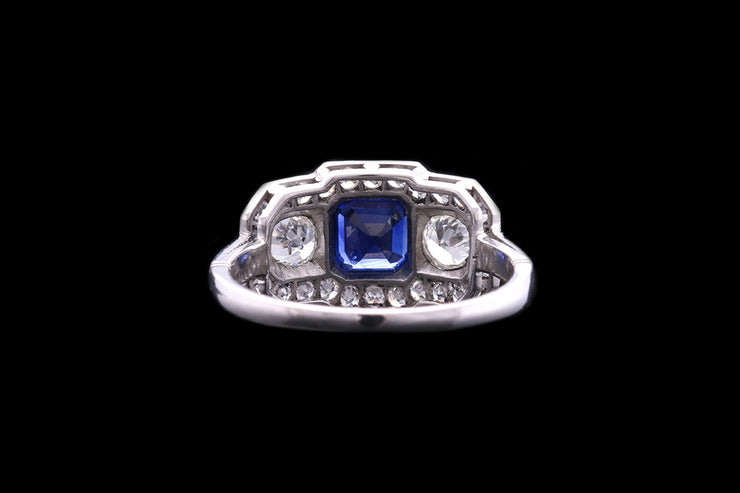 18ct White Gold Diamond and Sapphire Dress Ring with Diamond Shoulders