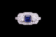 18ct White Gold Diamond and Sapphire Dress Ring with Diamond Shoulders
