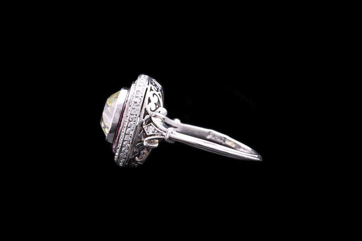 Platinum Diamond and Ruby Double Row Dress Ring