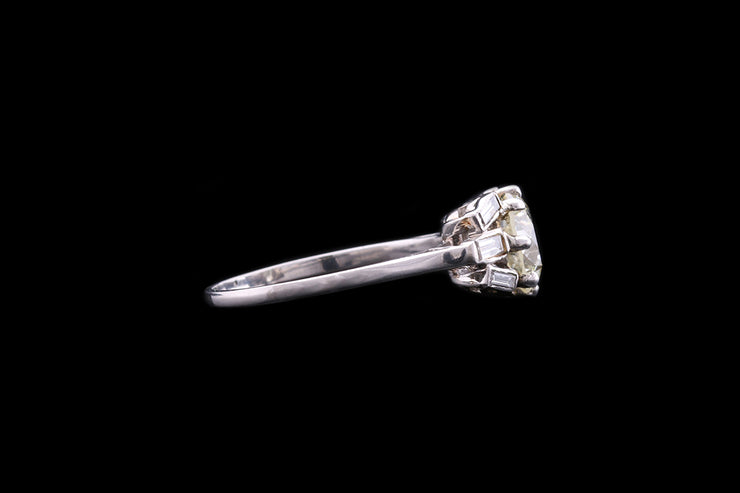 Platinum Diamond Single Stone Ring with Diamond Shoulders