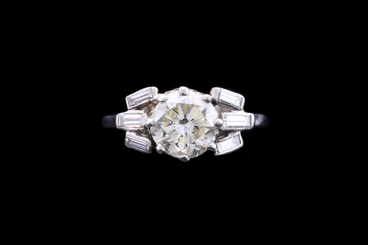 Platinum Diamond Single Stone Ring with Diamond Shoulders