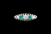Victorian 18ct Yellow Gold Diamond and Emerald Five Stone Ring