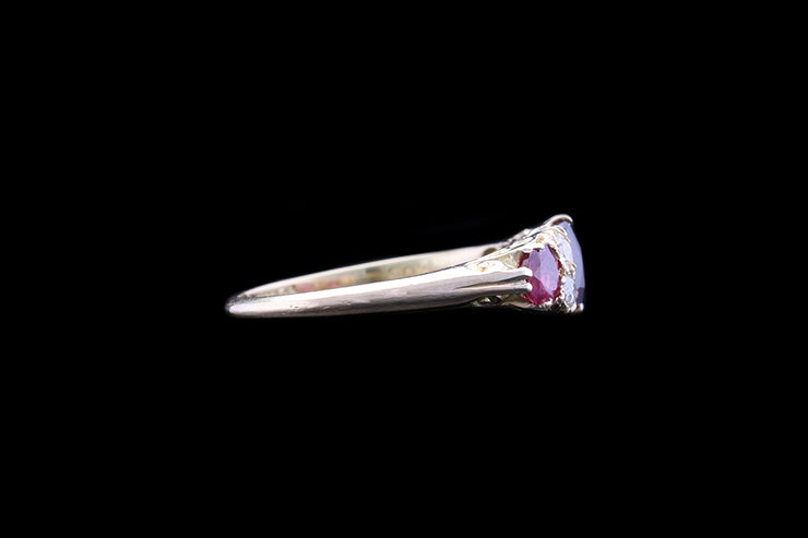 Victorian 18ct Yellow Gold Diamond and Ruby Seven Stone Ring