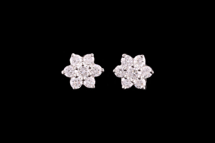 18ct White Gold Diamond Flower Cluster Stud Earrings